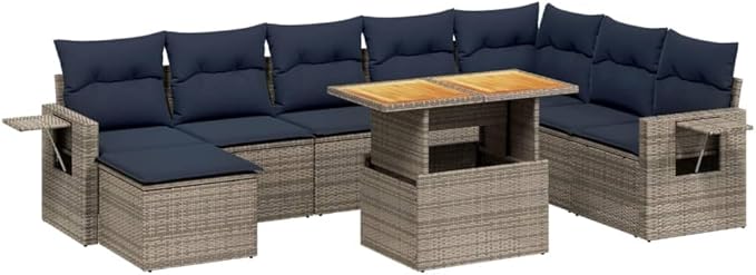 vidaXL Patio Sofa Set with Cushions 9 Piece, Outdoor Sectional Sofa Couch, Patio Conversation Set for Garden Backyard, Gray Poly Rattan