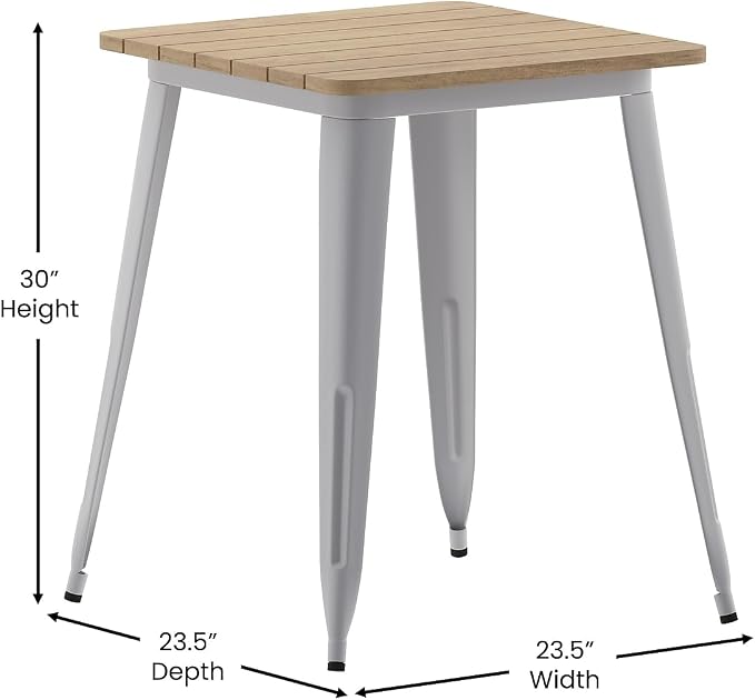 Flash Furniture Declan Commercial Outdoor Dining Table, All Weather Poly Resin Top with Steel Base, 23.75" Square, Brown/Silver