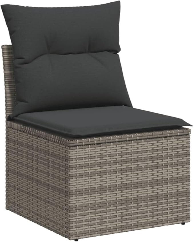 vidaXL Patio Sofa Set with Cushions 4 Piece, Outdoor Conversation Set, Sectional Sofa for Balcony Garden, Patio Furniture, Gray Poly Rattan