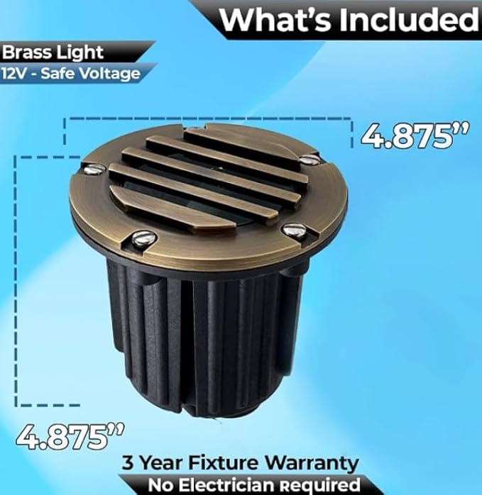 LED Low Voltage Landscape Lighting Well Lights 112 - Solid Brass In Ground Lights for Outside, Long Lasting Home and Garden 12 Volt Landscape Lighting with Ground Spake & Connectors (Without Bulb)