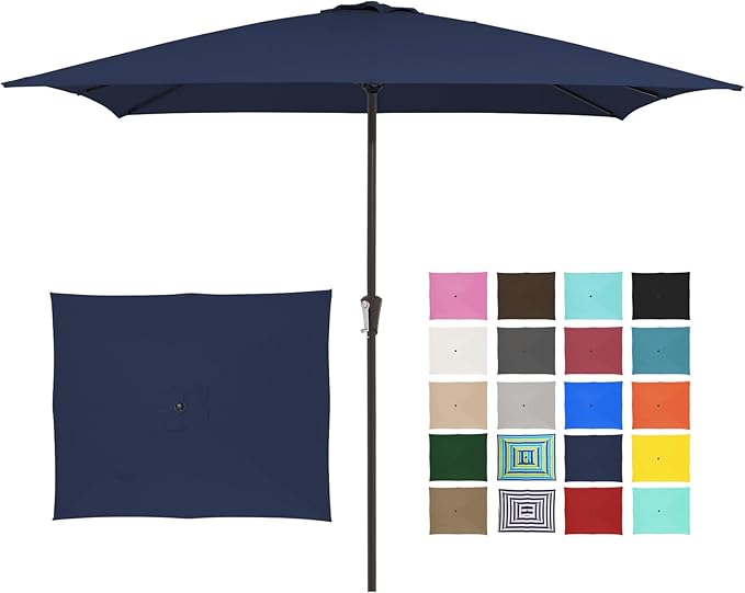 JEAREY 8x10 ft Rectangular Patio Umbrellas Outdoor Table Market Umbrella w/Crank, 8 Sturdy Ribs, UV Protection Windproof Sunproof for Garden, Deck, Backyard, Pool(Navy Blue)
