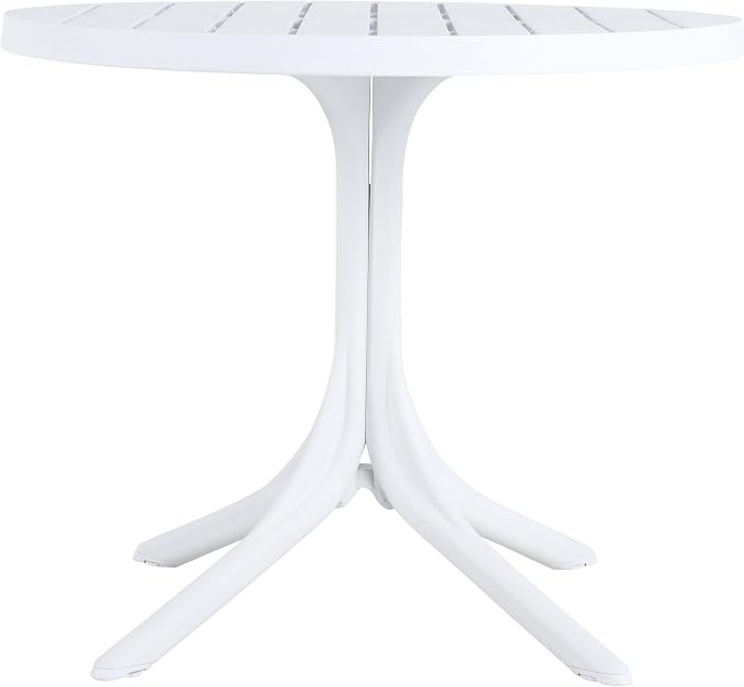 Modern White Round Plastic Table – 36 Inch Indoor/Outdoor Dining Table & Coffee Table, Lightweight Polypropylene All-Weather Patio Table for Garden, Courtyard, Kitchen, Camping (White)