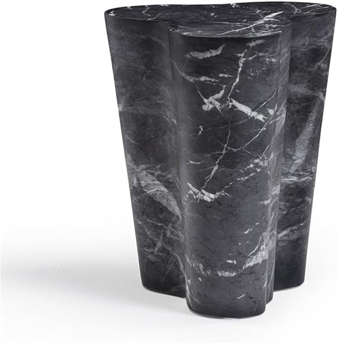 Pemberly Row Slab Black Marble Concrete Side Table, 20.7" W x 18.5" D x 22" H, Outdoor Safe, Modern Design Indoor/Outdoor Table for Patio or Living Room Decor