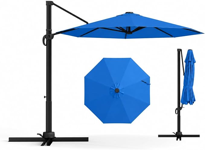 11 FT Round Cantilever Umbrella,Easy Tilt, Fade Resistant & 360° Rotation, Offset for Pool Deck Backyard Patioroyal blue (Base not Included)