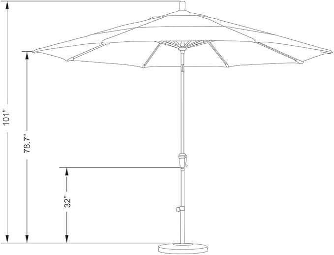 California Umbrella 11' Round Aluminum Market Umbrella, Crank Lift, Auto Tilt, Bronze Pole, Pacifica Hunter Green