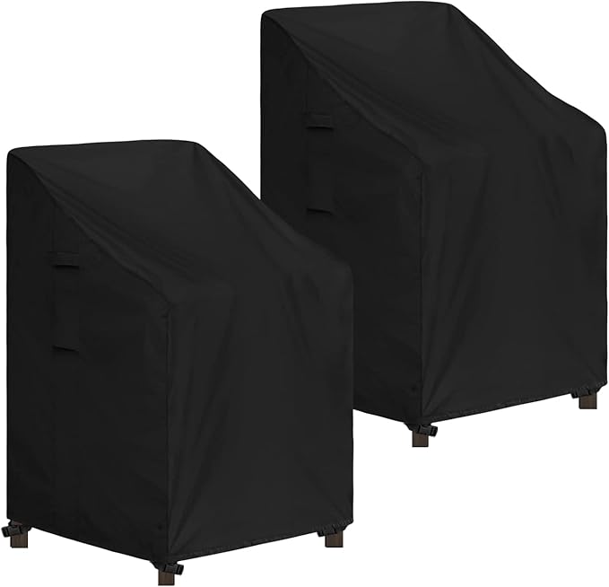 Easy-Going Stackable Patio Chair Cover UV Resistant Outdoor Chair Cover Waterproof Lawn Patio Furniture Covers Fits for 4-6 Stackable Dining Chairs (2 Pack-28Wx36Dx47H inch, Black)
