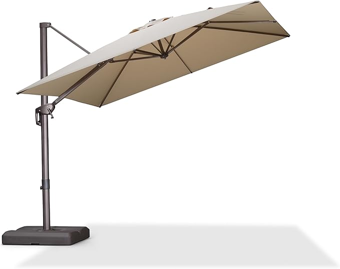 PURPLE LEAF 9' X 9' Patio Umbrella Antique Bronze Square Cantilever Umbrella Outdoor with 360° Rotation and Aluminum Offset Hanging for Pool Deck Garden Backyard, Beige