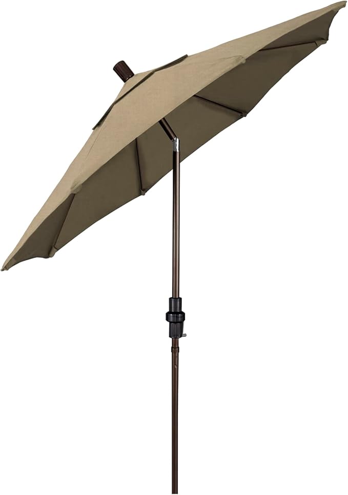 California Umbrella 7.5' Round Crank Lift, Collar Tilt, Aluminum Pole, Fiberglass Rib Patio Umbrella, Bronze Finish