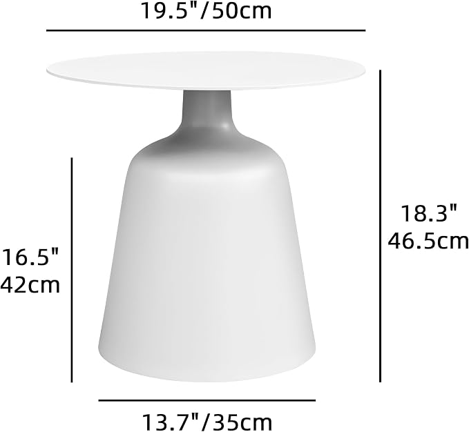 19.5" Round Pedestal Side Table, Stable Bell Base Modern Minimalist End Table, Small Coffee Accent Table for Living Room Bedroom Patio Balcony Indoor Outdoor, White