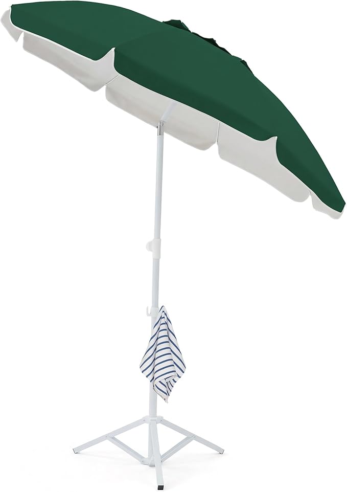 JEAREY 6.5ft Sun Shade Umbrellas, Portable Umbrella with Stand, Lightweight Sun Protection Free Standing Sport Umbrella for Outdoor Sports, Camping, Fishing, Patio, Beach, Dark Green