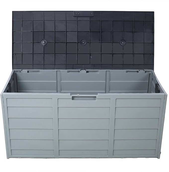 Outdoor Deck Storage Box, Portable Resin Storage Bench with Wheels & Side Handles, Waterproof Patio Storage Container for Cushions, Garden Tools, Pool Supplies & Outdoor Accessories, Gray