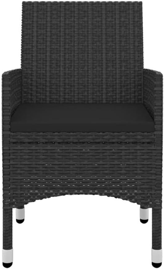 Afuera Living 7 Piece Patio Dining Set, Black PE Rattan, Powder-Coated Steel Frame, Weather-Resistant, Cushioned Seating for 6, Contemporary Outdoor Furniture for Garden, Balcony, or Terrace