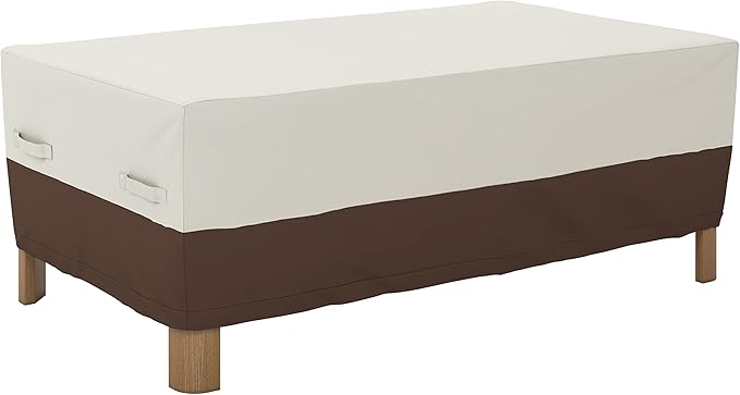 Amazon Basics Outdoor Patio Coffee Table Cover, Waterproof, UV Resistant, Weather Protection with Secure Straps, Beige/Tan, 48" x 28"