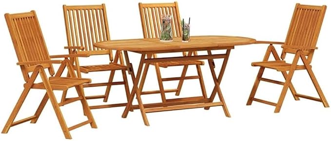 Afuera Living Contemporary 5 Piece Patio Dining Set, Acacia Wood, Brown Finish, Rustic Design, Outdoor Furniture with Table and 4 Chairs, Ergonomic Armrests, Perfect for Garden or Patio Dining