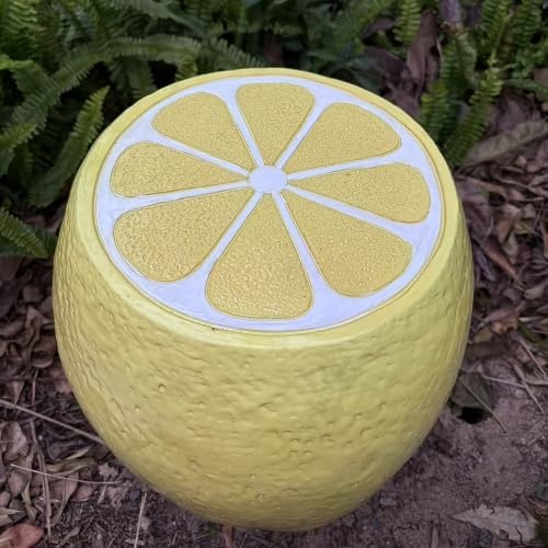 14'' Garden Fruit Design Stool, Decorative Patio Side Tables for Outside / Indoor, Drum Table & Plant Stands Stools for Patio Balcony Living Room, Home Decor, Weather-Resistant (Yellow, Lemon)