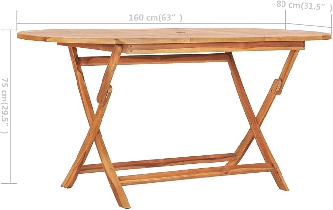 Folding Outdoor Table Natural Teak Solid Teak Wood 63x31.5x29.5 in Practical for Outdoor Dining and Gatherings