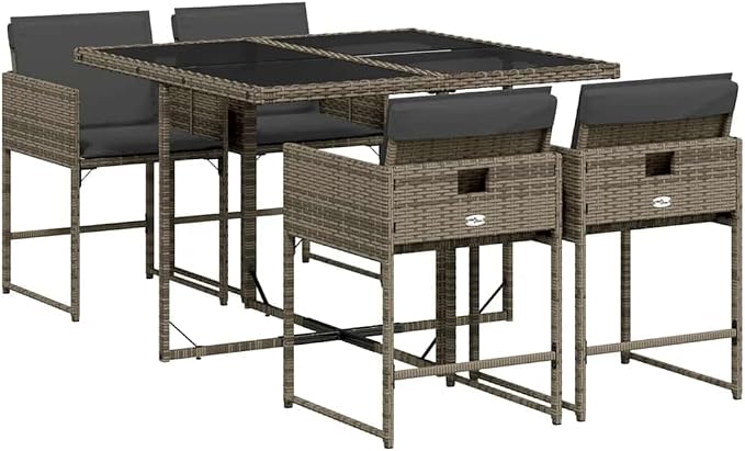 5 pcs Modern Patio Dining Set & Balcony Furniture Gray Poly Rattan Outdoor Dining Set for Garden Backyard Patio 43.3 x 41.7 x 28.7 in