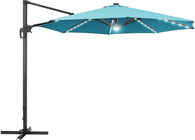 FLAME&SHADE 11 ft Cantilever Offset Patio Umbrella, Large Heavy Duty Outdoor Patio Umbrella Aluminum 360° Rotation Round Outdoor Umbrella for Deck,Pool,Backyard
