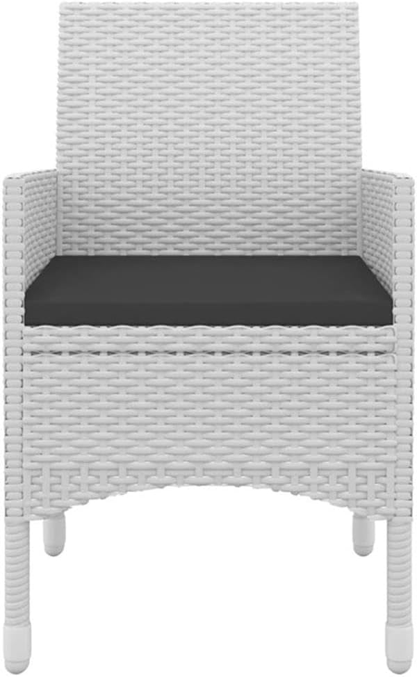 BOWERY HILL 5-Piece Patio Dining Set, PE Rattan Construction, Powder-Coated Steel Frame, White Finish, Rectangular Table and Cushioned Chairs, Durable Outdoor Furniture for Garden, Terrace, or