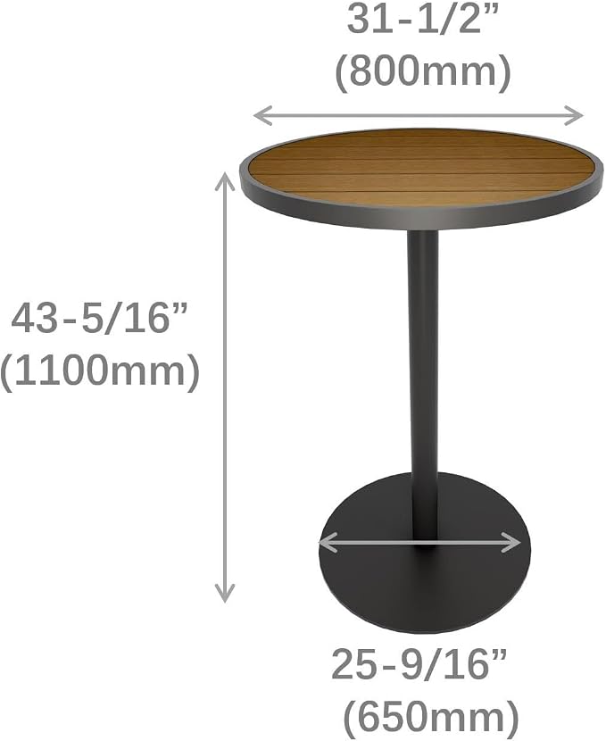 NewTechWood Matte Black Aluminum Frame Round Composite 31.5 in. x 31.5 in. x 43.31 in. Outdoor High Bar Table (Peruvian Teak)