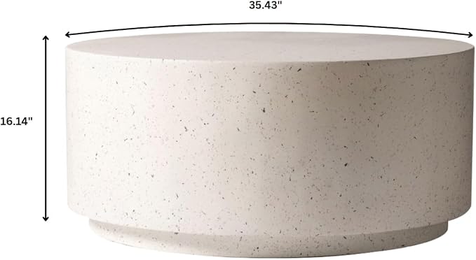 LeisureMod Minimalist Side Table Assembled 36” Round Modern Fiberstone Top Accent Table for Outdoor, Home, Living Room Terra Series in White
