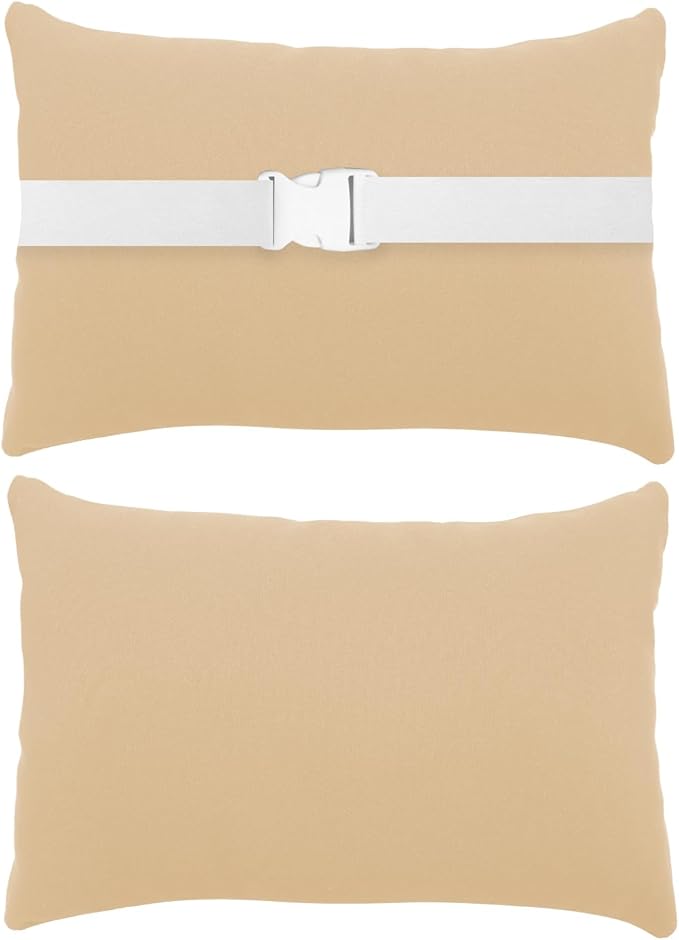 Chaise Lounge Head Resting Pillows, Waterproof Outdoor Pillows | 2 Pack Head Support Pillow with Adjustable Elastic Stripe for Garden Furniture Decorative, Khaki