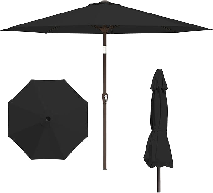 11FT Patio Umbrella, Outdoor Umbrella with with 8 Sturdy Fiberglass Ribs,Market Table Umbrella with Push Button Tilt and Crank,Suit for Backyard,Garden,Pool,Deck(Black)