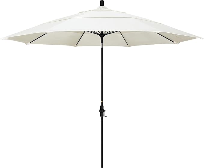 California Umbrella 11' Round Crank Lift, Collar Tilt, Aluminum Pole, Fiberglass Rib Patio Umbrella, Black Finish