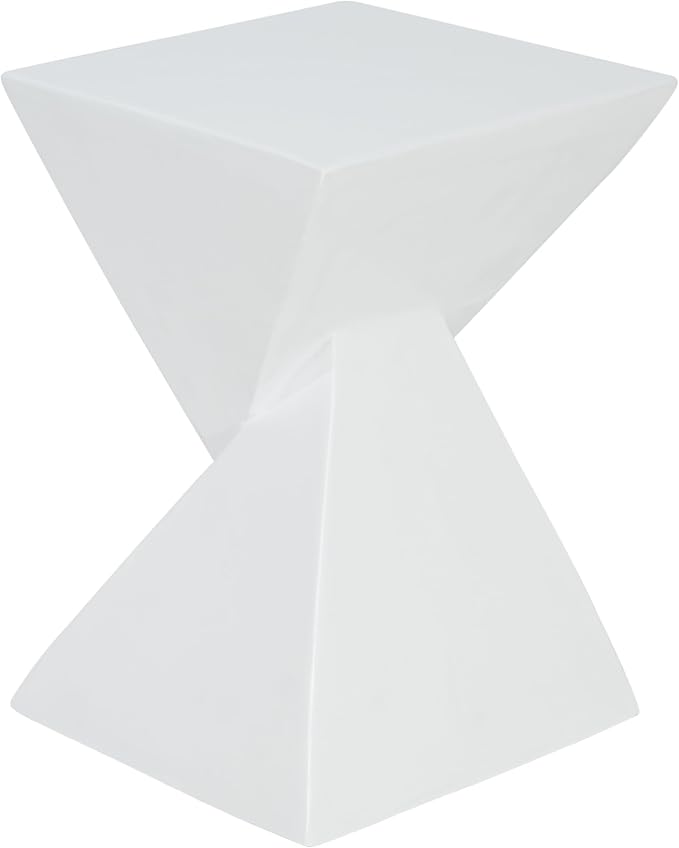 Merax Modern Concrete Side Table with Hourglass Design - Hand-Painted Wood Finish Accenttable for Indoor/Outdoor, White