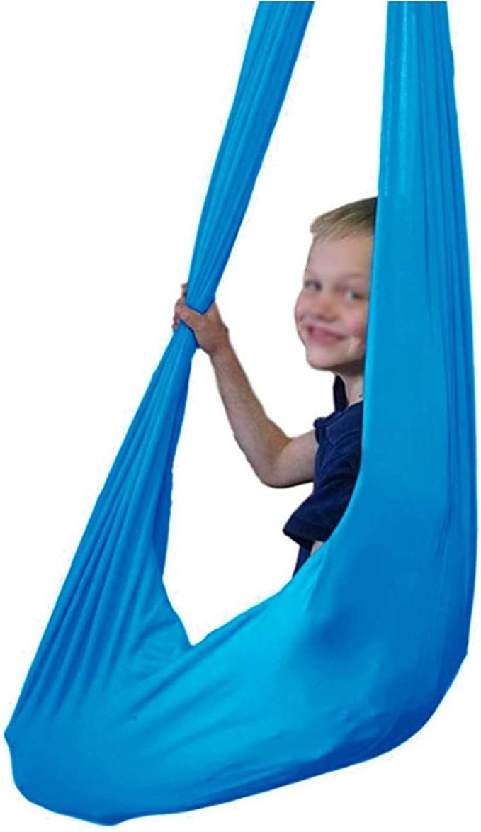 Kids Therapy Swing for Indoor Outdoor Hanging Hammock Elastic Cuddle Swing Up to 200kg for Children Sensory Integration (Color : Sky Blue, Size : 100 x 280 cm)
