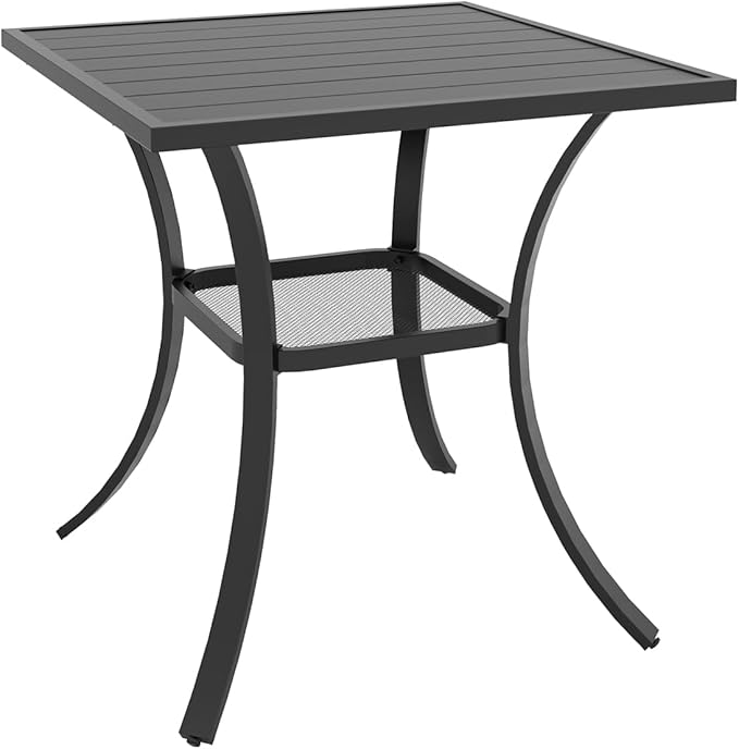 Anmutig Small Outdoor Dining Set with Patio 27.5" Metal Square Table and 2 Stackable Brown Chairs - 3 Piece