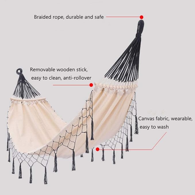 RUVOO Hammock Camping Hammock Cotton Outdoor Hammock Tassel Camping Portable Carrying Bag Terrace Garden Tour Beach Courtyard Hammocks Hammocks for Outside