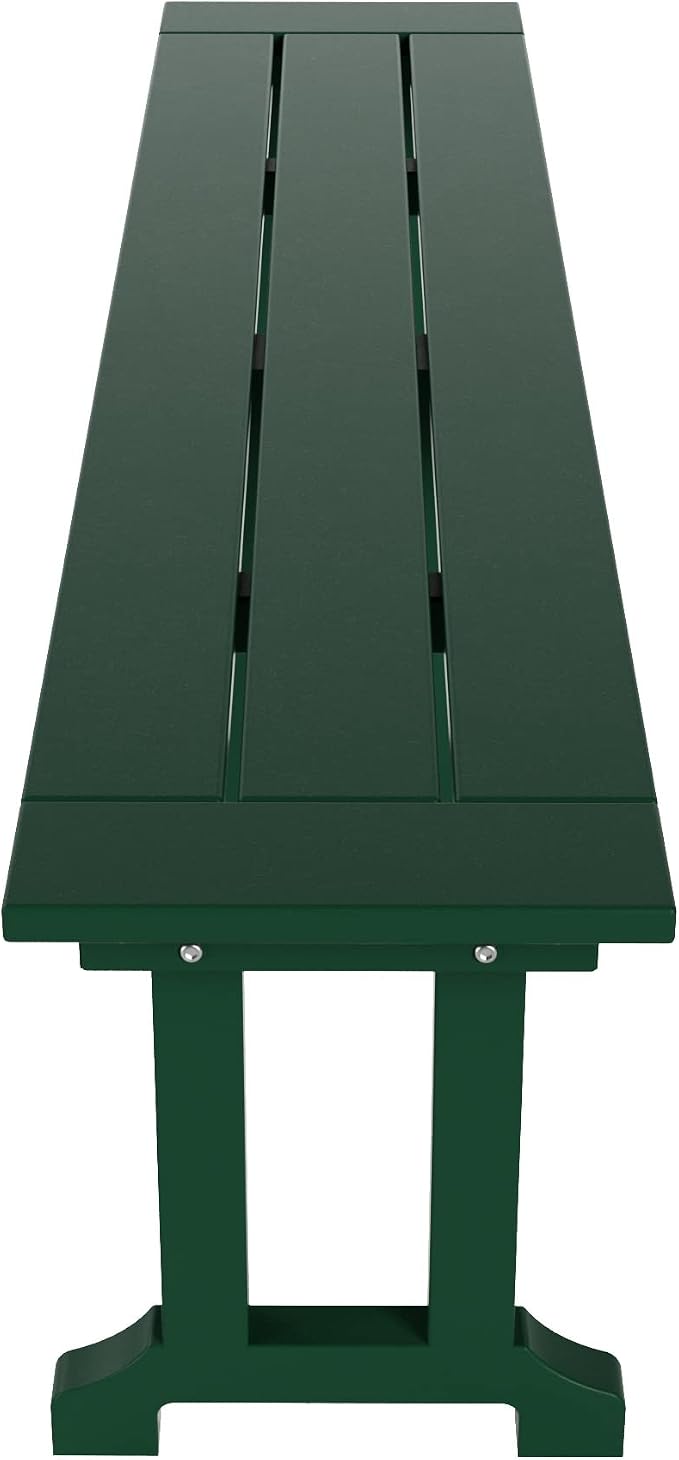 WestinTrends Malibu 6 Piece Adirondack Patio Dining Set with Bench, All Weather Poly Lumber Outdoor Table and Chairs, 71" Trestle Dining Table, 4 Adirondack Chair with Dining Bench, Dark Green