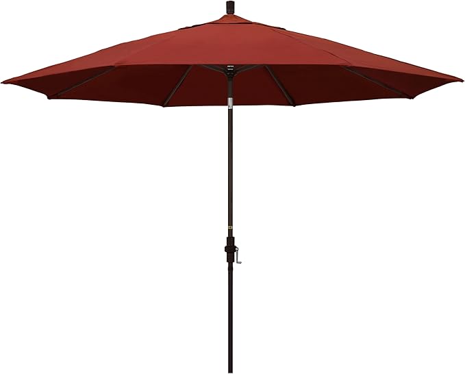 California Umbrella 11Ft Premium Sunbrella Patio Umbrella, Hand-Crank, Tilt-Collar, Bronze Frame, Terracotta Fabric