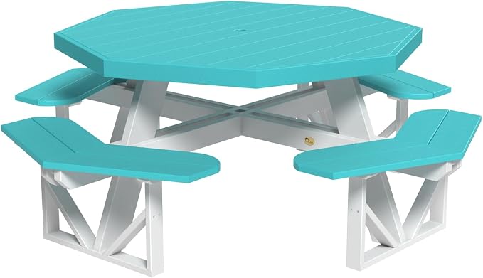 Furniture Barn USA Poly Lumber Octagon Picnic Table, Aruba Blue & White