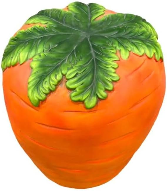 Carrot Shaped Resin Stool Side Table 16" Outdoor Garden Decor Plant Stand | Vivid orange textured body, green leaf lid top, stable rounded base, wipe-clean surface, portable 12 lbs