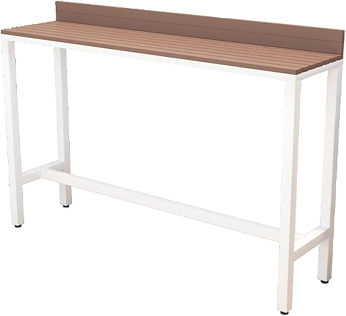 Outdoor Bar Table, Patio Pub Height Table with Anti-Fall Baffle, All-Weather Bar Height Counter Table, Narrow Dining Table for Hot Tub, Garden & Backyard(Color:White+Wood,Size:L-47.2in)