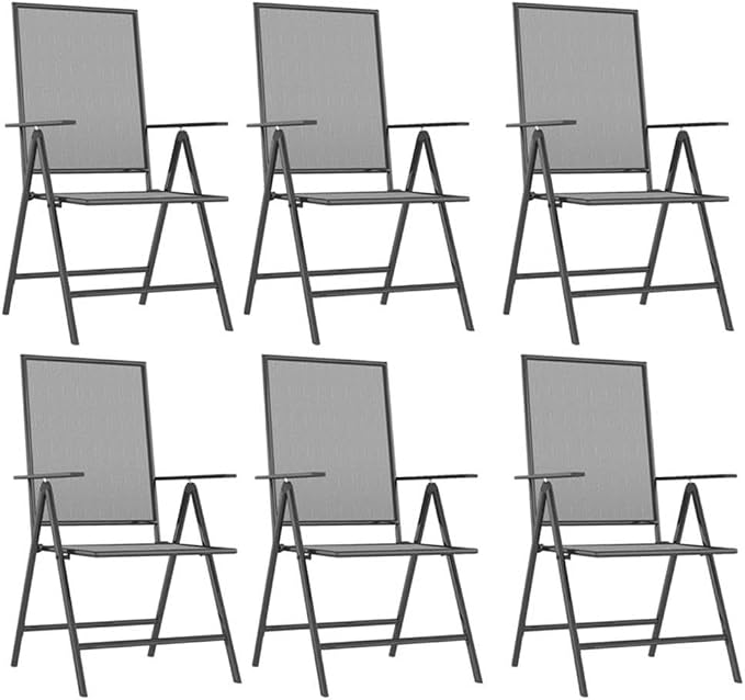 Afuera Living Steel 7-Piece Patio Dining Set, Anthracite Gray Finish, Adjustable Reclining Chairs, Foldable Design, Powder-Coated Rust-Resistant Outdoor Garden or Terrace Table and Chairs Set for 6