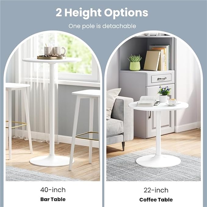 ERGOMASTER Two-in-one Adjustable Height Bar Tables, 24-inch Round Cocktail Table with Sturdy Metal Base, 40"/22" Two Convertible Height High Top Pub Table for Home Bar, Restaurant Bistro (6, White)