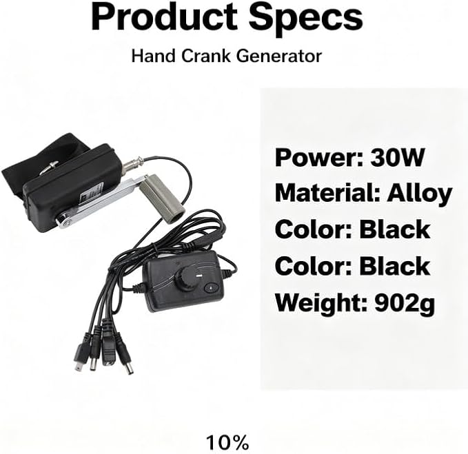 Hand Crank Generator Portable 30W Small Black Alloy Emergency Charger - High Efficiency, Shockproof, Ideal for Outdoor Use