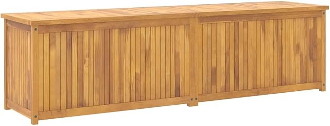 Large Outdoor Garden Storage Box, Solid Teak Wood Deck Bin, Weather Resistant Rectangular Container for Patio, Garden, Balcony, 78.7 x 19.7 x 21.7 in
