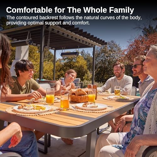 East Oak Signature 7 Pieces Outdoor Dining Set | Durable & Comfortable Patio Dining Table and Chairs for 6 with Teak, Aluminum, and Teslin Fabric in Dark Grey for Garden and Yard
