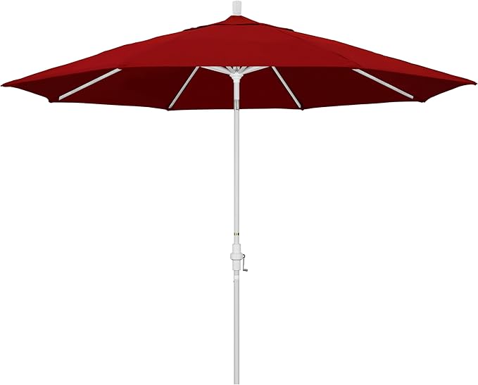 California Umbrella 11Ft Premium Sunbrella Patio Umbrella, Hand-Crank, Tilt-Collar, White Frame, Jockey Red Fabric