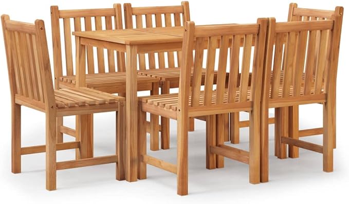 7 Piece Patio Dining Set Solid Wood Teak Waterproof Outdoor Table and Chairs for Garden Backyard Deck Porch Entertaining Relaxing