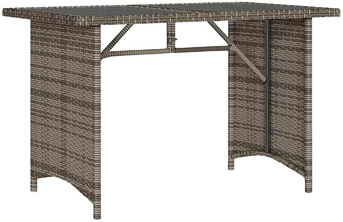 vidaXL Patio Table with Glass Top, Garden Dining Table with Steel Frame, Rectangular Outdoor Furniture, Modern Style, Gray Poly Rattan