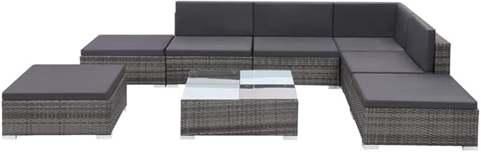 vidaXL Patio Furniture Set 8 Piece, Patio Conversation Set with Cushions, Outdoor Sectional Sofa with Coffee Table for Garden, Poly Rattan Gray