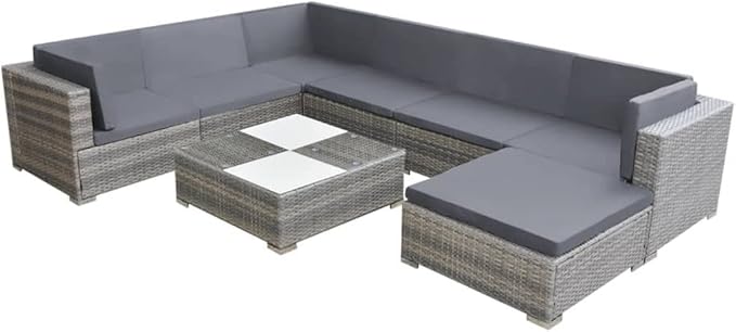 8 Piece Patio Lounge Set with Cushions, Outdoor Dining Sets Patio Conversation Set Outdoor Sofa Sets Front Porch Furniture for Exhibition Garden Poolside Piazza Poly Rattan Gray