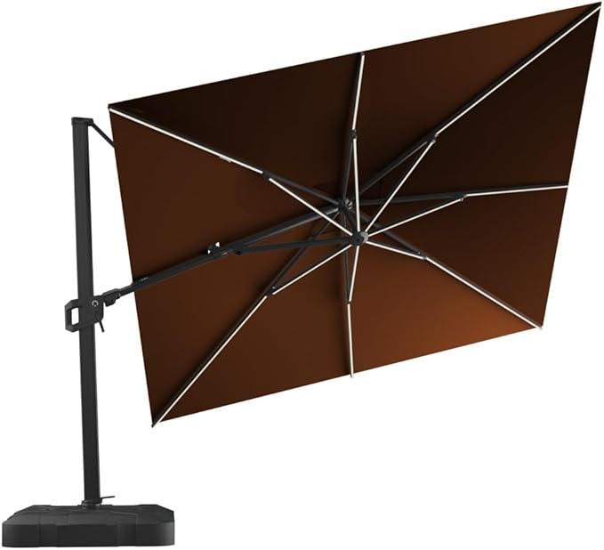 Midtown Umbrellas 9x9 Ft Outdoor Cantilever Patio Umbrella w/Sunbrella Aruba - Tilt 360° Rotate Offset Patio Umbrella, Deck Patio Umbrella, Backyard Umbrella & Garden Umbrella - Black Frame