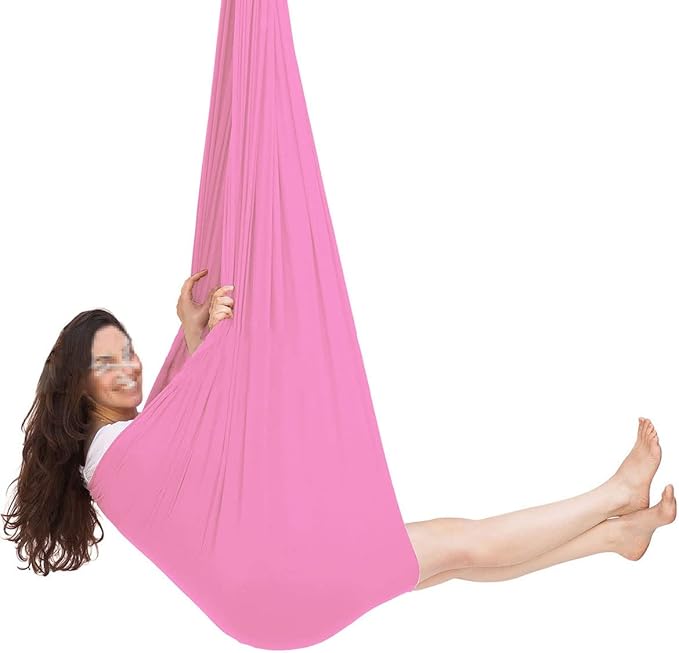 Sensory Swing for adults Indoor kids Therapy Swing Soothing Calming Snuggle Hammock durable strong fabric swing Excellent stretchability Includes Hanging Hardware ( Color : Pink , Size : 1.5M x 2.8M )