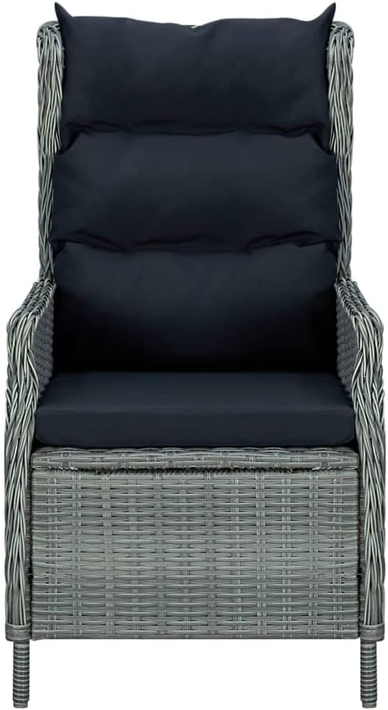3 Piece Patio Dining Set Light Gray with Reclining Chairs, Outdoor Rattan Glass Table Set for Garden, Backyard, Balcony, Weather-Resistant Steel Frame, Removable Washable Cushion, Easy Assembly